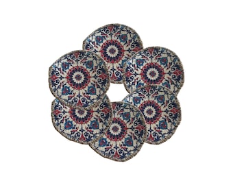 Posavasos de azulejos turcos, posavasos con diseño de aspecto cerámico, mantel individual decorativo floral, posavasos auténticos para la decoración del hogar, accesorios para el hogar, posavasos acogedores