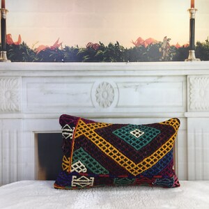 handmade pillow, kilim pillow, turkish pillow, bohemian pillow, boho decor pillow, 12 x 20 pillow, outdoor pillow, nomadic pillow, 1206