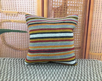 Rustic Kilim Pillow, Vintage Pillow, Turkish Kilim Pillow, Handmade Cushion, Rug Design Pillow, Cozy Decor Pillow, Accent Pillow 16x16kp105
