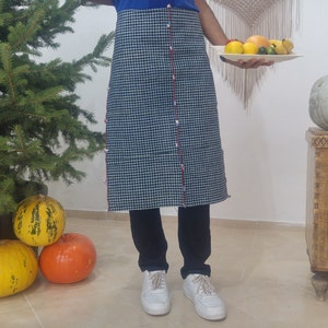 checkered apron , half apron , gift apron , antique apron , blue white apron , vintage apron , kilim apron , woven apron , apron for kitchen