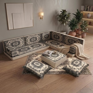 Faded Brown Medaillon Modular Boden Sofa | Vintage Majlis Set | 7236-3