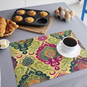 Impressive placemats, Fabric placemats, Rich design placemats, Colorful placemats, Heat resistant tableware, Aesthetic tableware, 300