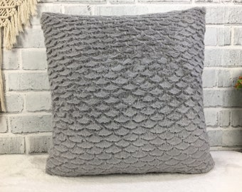 Faux fur pillow, Gray throw pillow, Pillow cover, Handmade pillow, Plush pillow, Bedding pillow, Euro sham pillow, Soft Cushion cover