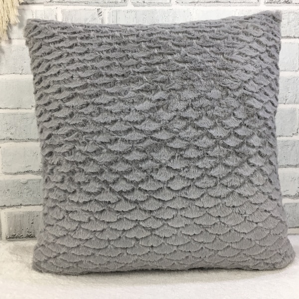 Faux fur pillow, Gray throw pillow, Pillow cover, Handmade pillow, Plush pillow, Bedding pillow, Euro sham pillow, Soft Cushion cover