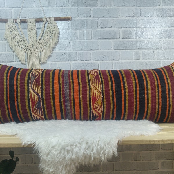 lumber pillow cover , 16”x48” inch turkish kilim , kilim pillow cover , bohemian home decor , chic kilim pillow , living pillow cover , 518