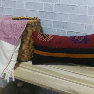 basic kilim pillow, kilim pillow, 10 x 20 pillow, floor kilim pillow, outdoor pillow, striped pillow, turkish pillow, couch pillow , 317 image 2