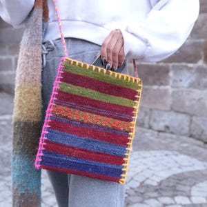 Bolso bandolera, bolso de hombro kilim, bolso bandolera para teléfono, bolso de mano diario, bolso de abuela, lindo bolso de compras, bolso de mano para mujer, bolso cómodo, KBi 17