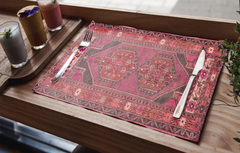 Statement placemats, High-quality table mats, Cultural decor, Heritage style placemats, Chenille Turkish rug design table mats,