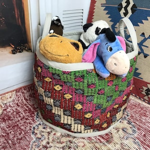 Kilim Basket, Organize, Storage Basket, Basket, Container Baskets, Hand Woven Basket, Rustic Basket, Cloth basket, Bedroom basket, BSK 70
