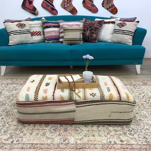 Handmade pouf, Handmade pillow, Floor cushion, Vintage pouf, Floor pillow, Oversized pillow, Ottoman pouf, Farmhouse decor, 20x36x8, FP 881