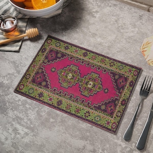 Turkish Rug Placemats: Vintage Kilim Design - Rustic Dining Accessories 11696-02 image 1