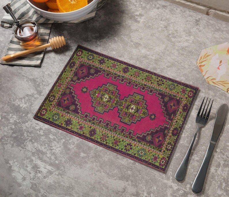 Turkish Rug Placemats: Vintage Kilim Design - Rustic Dining Accessories 11696-02 image 1