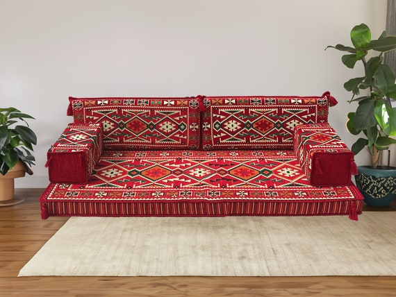 Floor sofa set, Arab sofa, Modular sofa, Floor cushion sofa, Floor couch, Pallet cushion, Floor pouf ottoman, Sofa with back pillow, FS 07