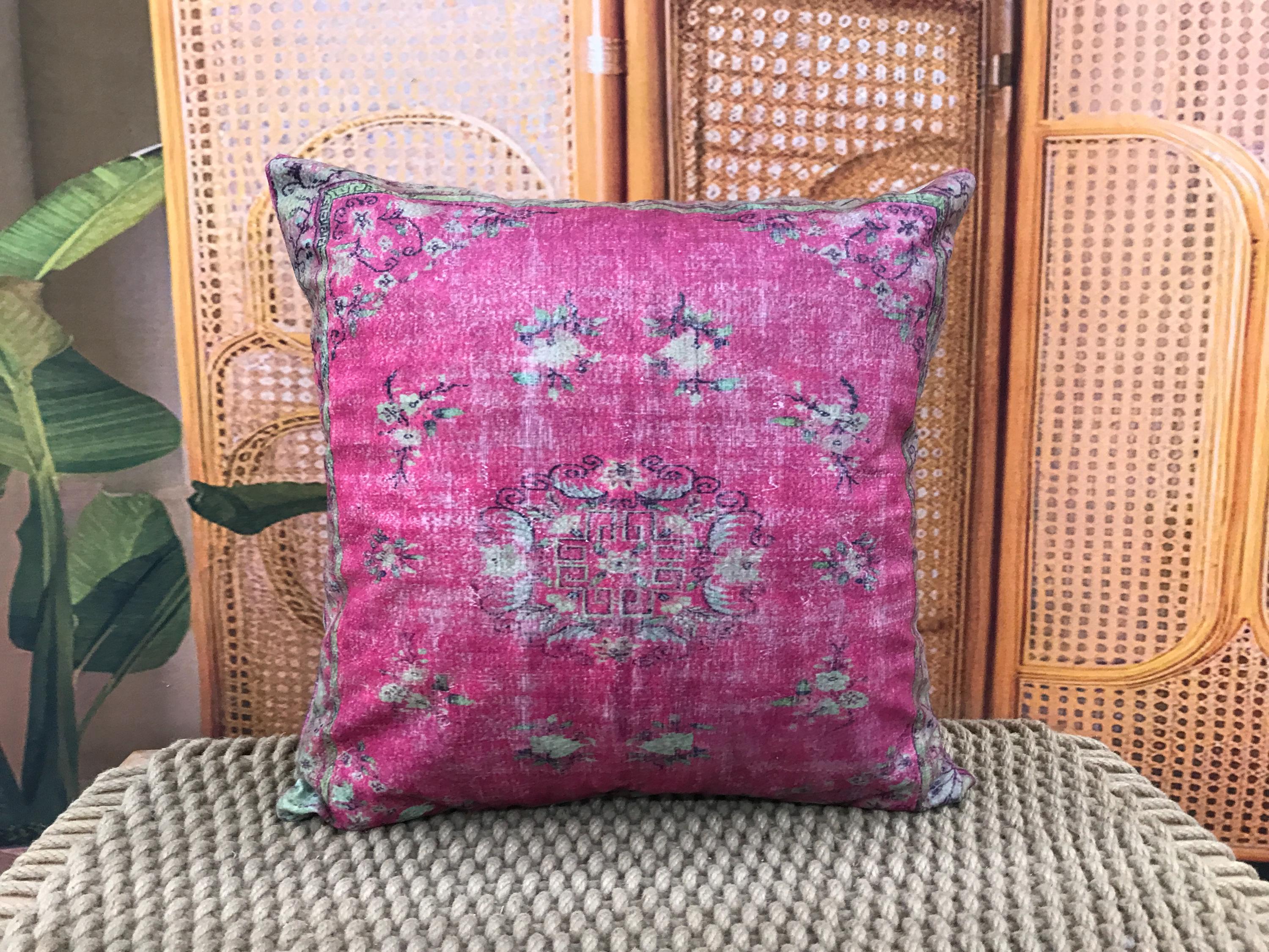 Velvet cushion, Washable pillow, Printed artwork cushion, Decorative pillow, Handmade pillow, Handknotted pillow, Sofa pillow, 8696-02