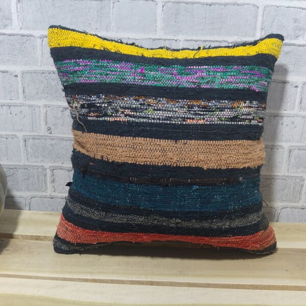 handmade kilim pillow , striped pillow , boho pillow , decorative pillow , 16 x 16 kilim pillow , pastel pillow , kilim cushion cover , 488
