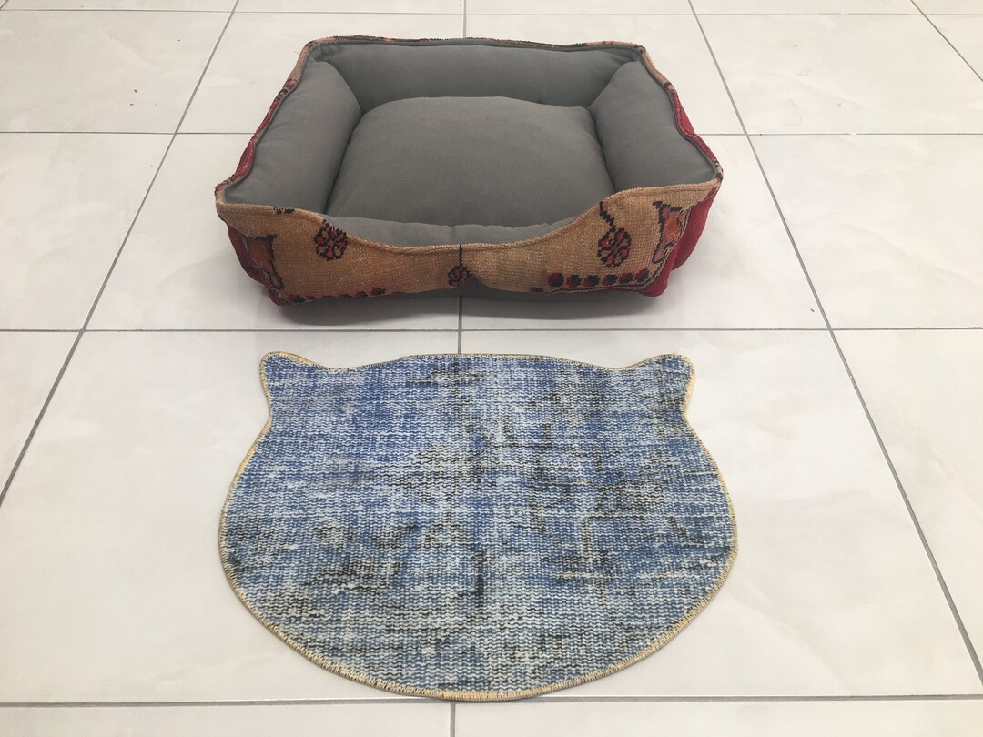 Pet Food Mat, Cat Game Rug, Rug Mat, Blue Cat Bowl Rug, Dog Feeding Mat ...