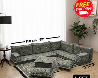 Majlis seating set, Modular sofa, Arabic seating, Sofa with ottoman, Floor seating set, Pallet sofa, Sectional sofa, Kilim couch, FS 25