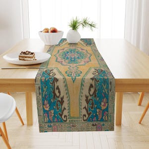Middle Eastern style long table scarf crafted with elegant patterns, designed to enhance dining tables, coffee tables, or consoles. This stylish home furnishing accessory adds a unique decorative touch, bringing warmth and character to any room setting.