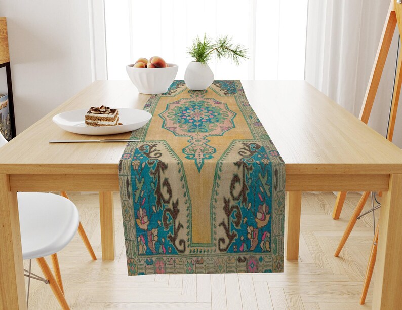 Middle Eastern style long table scarf crafted with elegant patterns, designed to enhance dining tables, coffee tables, or consoles. This stylish home furnishing accessory adds a unique decorative touch, bringing warmth and character to any room setting.