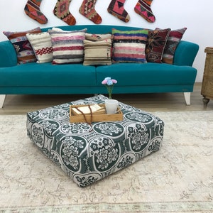 Floor sofa, Bohemian pillow, Outdoor seating, Ottoman pouf, Floor pillow, Square pillow, Large pouf, Farmhouse pillow, 28x28x8 inches FP 228