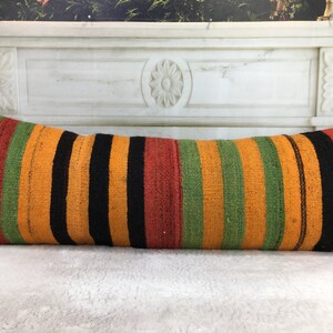 Turkish Kilim Pillow, 12x36 Bohemian Kilim Pillow, Throw Kilim Pillow, Rainbow Kilim Pillow, Decorative Pillow, Lumbar Pillow ,2158