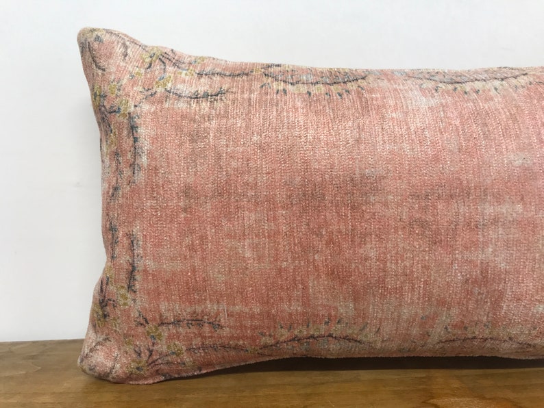 Pastel color pillow, Worn looking printed, Euro sham cover, Chenille throw, Handmade pillow, Vintage rug print, Kilim design pillow, 5211-02 image 3