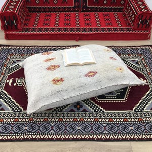 neutraler Pouffe, einzigartiger dekorativer Pouf, luxuriöse Wohnkultur, süßes Kissen, Retro-Pouffe, handgewebtes Puffkissen, Dekobodencouch, FP 1339
