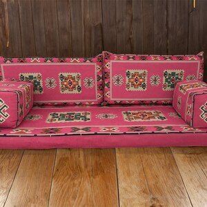Pink floor seating, Majlis sofa set, Arabic sofa, Floor couch, Window seat cushion, Reading nook cushion, Chenille cushion cover, FS 19