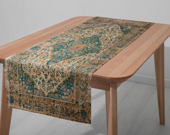 Bohemian Table Runner, Chenille Fabric, Vintage Turkish Design (Washable) 12795-02