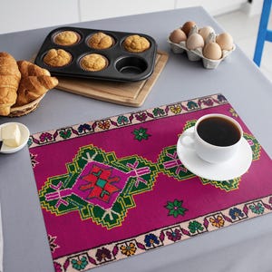 Boho turkiska kelim-bordsunderlägg, ekologiskt tyg, tvättbara (30x43 cm) 12926-02