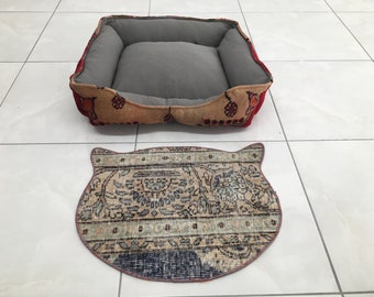 blue dog mat, floor placemats, dog rug, kilim placemats, pet gift, cat place mat, cat food mat, bowl mat, cat game mat, nonslip mat, PM 1985