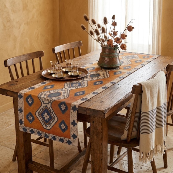 Runner for daily use, Rich autumn colors runner, Thanksgiving runner, Orange color runner, Runner for dining room, Washable runner, 13676