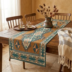 Velvet turkish rug design runner, Ethnic table decor, Boho-style  table scarf, Artistic inspired runner, Handcrafted look runner, 8219-04