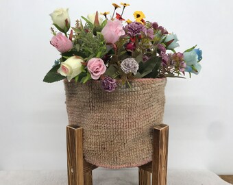 Zimmerpflanzenkorb, großer Blumentopf, Pflanztasche, großer Pflanzgefäß, Bodenkorb, Jutekorb, handgemachter Übertopf, Pflanzenampel, Blumentopf, PH 4187