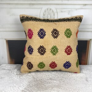 decorative kilim pillow, turkish kilim pillow, embroidered pillow cover, 16x16 kilim pillow, boho bedroom pillow, interior pillows, 4623