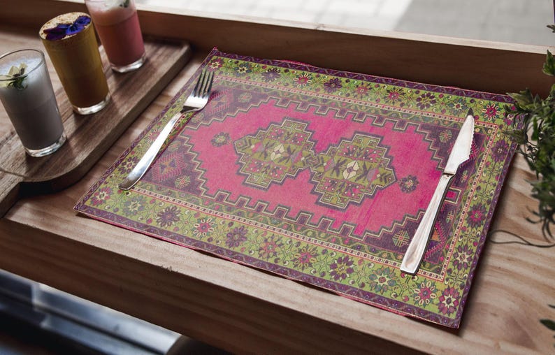 Turkish Rug Placemats: Vintage Kilim Design - Rustic Dining Accessories 11696-02 image 11