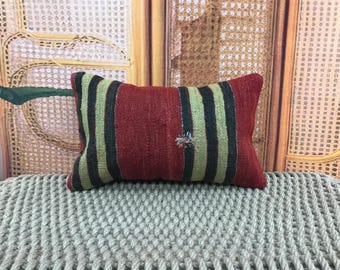 Striped Pillow, Decorative Pillow, Rug Cushion, Boho Decor Pillow, Bohemian Pillow, 12x20 Floor Pillow, Woven Pillow, Bed Pillow, 12x20kp341