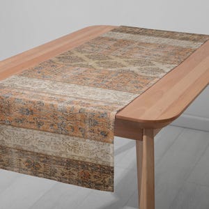 Washable table cloth, Coffee table scarf, Colorful kitchen table sheet, Burlap dining table cloth, Turkish rug printed table runner, 12562