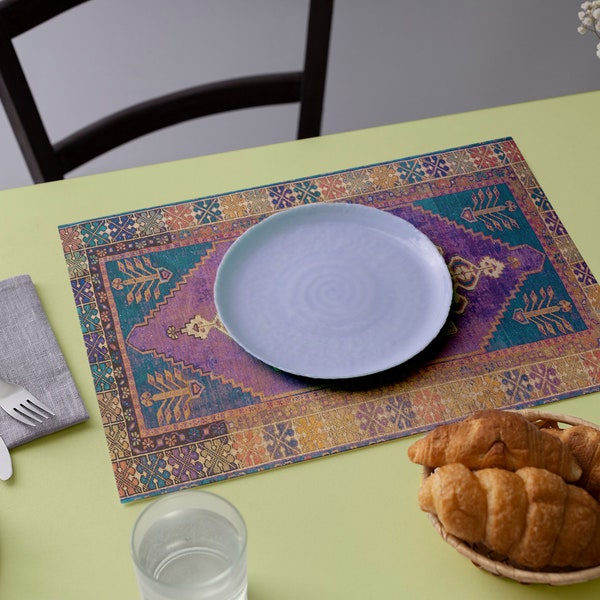 Aristocratic tableware, Vintage kilim design placemats, Artisan-inspired placemats, Retro turkish rug table mats, Wedding gift, 12502-02