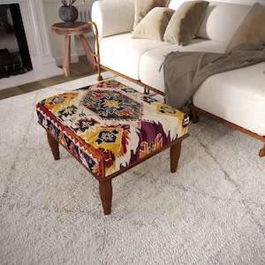 Purple Patchwork Ottoman Bench: Handmade Upholstered Turkish for Bedroom and Hallway