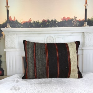 striped couch pillow, kilim lumbar pillow, kilim sofa pillow, old kilim cover, black throw pillow, kitchen pillow, 16x24 inch pillow, 2446