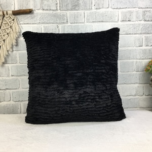 Black pillow cover, Handmade pillow, Throw pillow, Plush pillow, Faux fur pillow, Bedding pillow, Euro sham pillow, Cushion cover