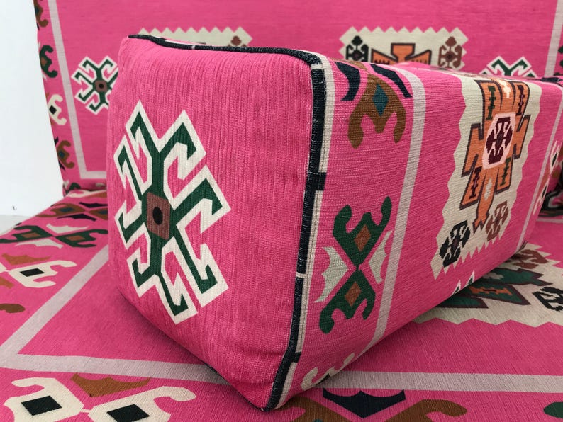 Pink floor seating, Majlis sofa set, Arabic sofa, Floor couch, Window seat cushion, Reading nook cushion, Chenille cushion cover, FS 19 画像 11