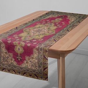 Waschbarer Tischläufer, Schlafzimmer Tischläufer, Raffiniertes Tischlaken, Tischläufer in Verschiedenen Größen, Türkischer Teppich Stil Tischläufer, 12932-02