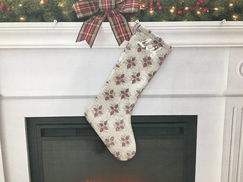 Kilim Christmas Stocking, Red Traditional Decor, Handmade Turkish Rug Print, Personalized Boho Mantel Sock, Anatolian Pattern Gift