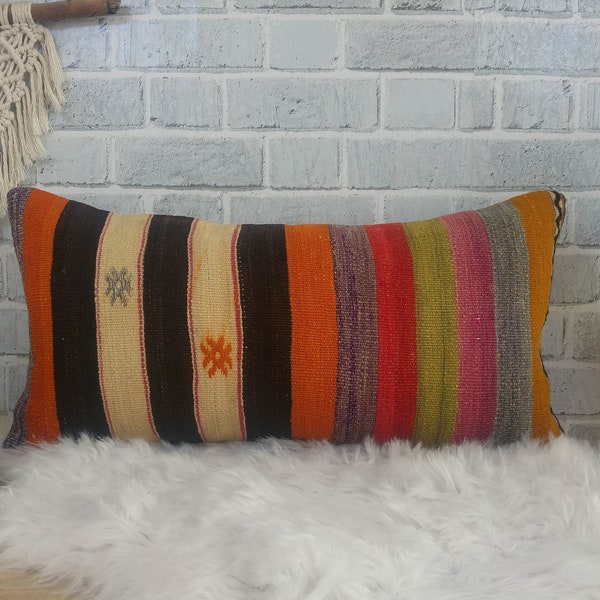 floor pillow, bed pillow, kilim pillow, washable pillow, 12x24 kilim pillow, turkish pillow, handmade pillow, turkey boho pillow,1053