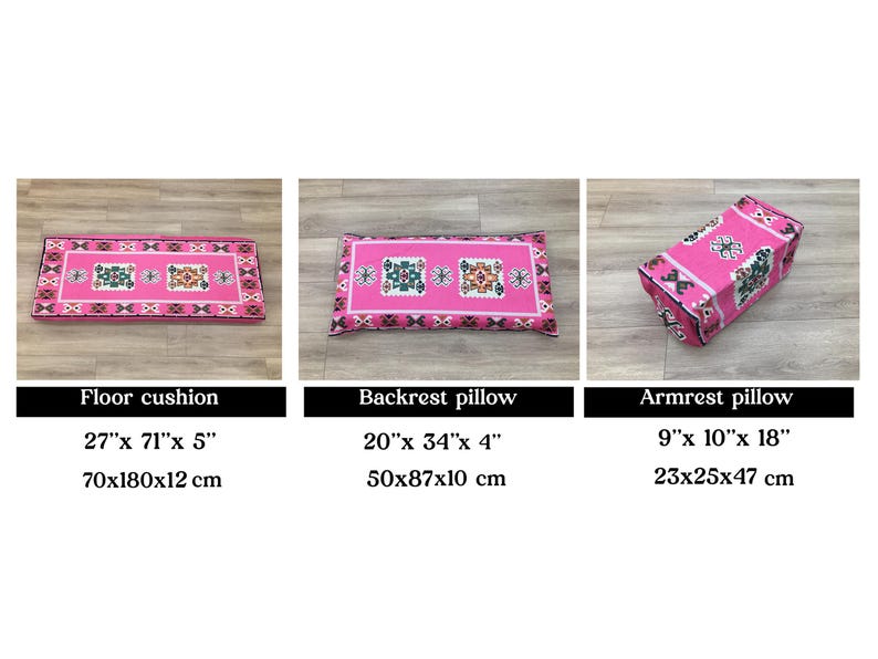 Pink floor seating, Majlis sofa set, Arabic sofa, Floor couch, Window seat cushion, Reading nook cushion, Chenille cushion cover, FS 19 画像 4