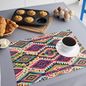 Multicolor placemats, Decorative table placemats, Vibrant table decor, Washable placemat, Rustic placemats, Colorful tableware, 295