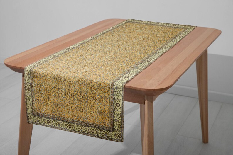 High quality printed rug design runner, Elegant chenille table scarf, Woven kilim table decor, Chic turkish rug runner, Table decor