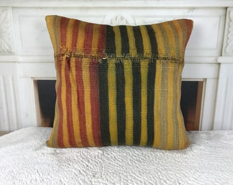 turkish pillows, patchwork pillow, wool kilim pillow, accent pillow, 18x18 inch pillow, nomadic pillow, anatolian pillow, pouf pillow, 4951